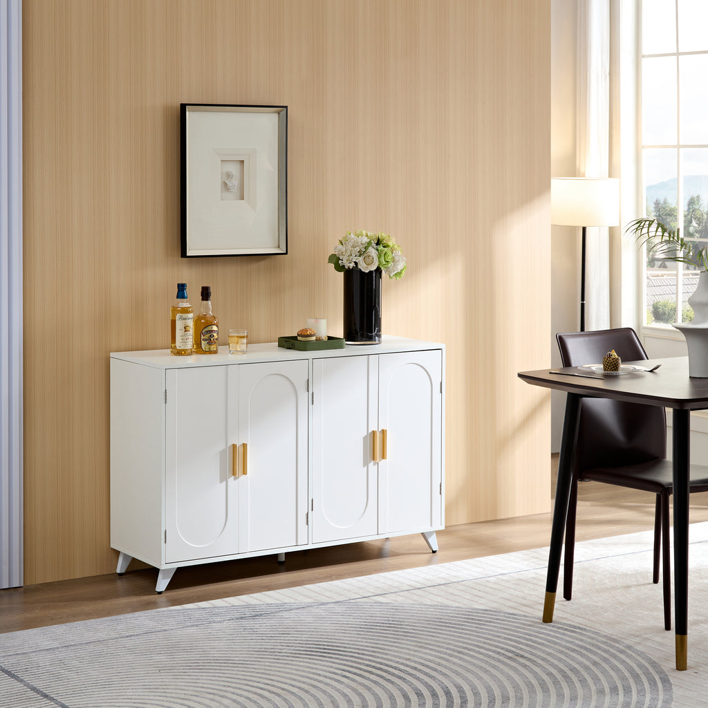 Leoglint Sideboard Buffet cabinet with 4 doors and removable shelves, for living room, dining room, ivory white