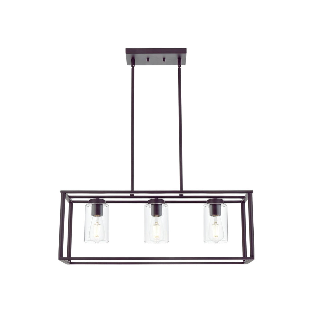 Leoglint Pendant Contemporary Chandeliers Black 3 Light Modern Dining Room Lighting Fixtures Hanging, Kitchen Island Cage Linear Pendant Lights Farmhouse Flush Mount Ceiling Light with Glass Shade