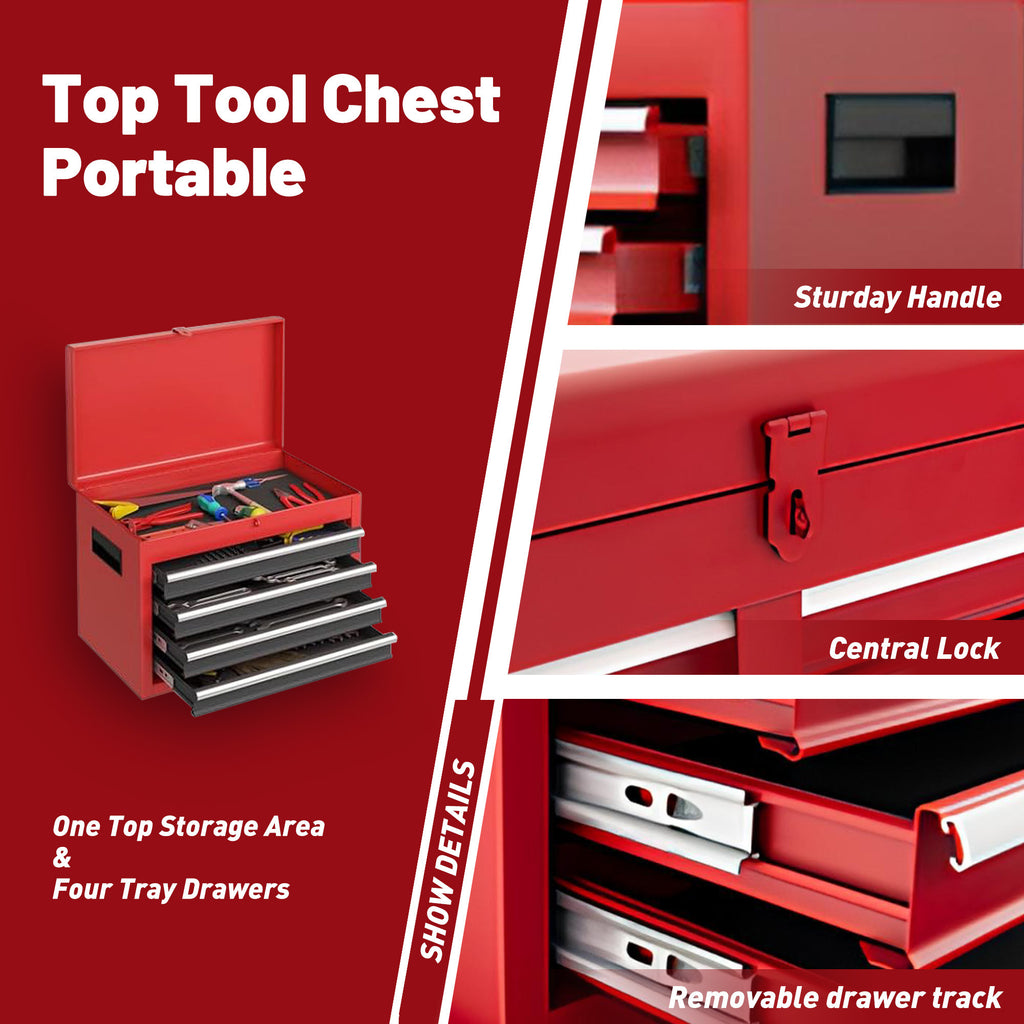 Leoglint Tool Chest, 5-Drawer Rolling Tool Storage Cabinet with Detachable Top Tool Box, Liner, Universal Lockable Wheels, Adjustable Shelf, Locking Mechanism, Metal Tool Cart for Garage Workshop