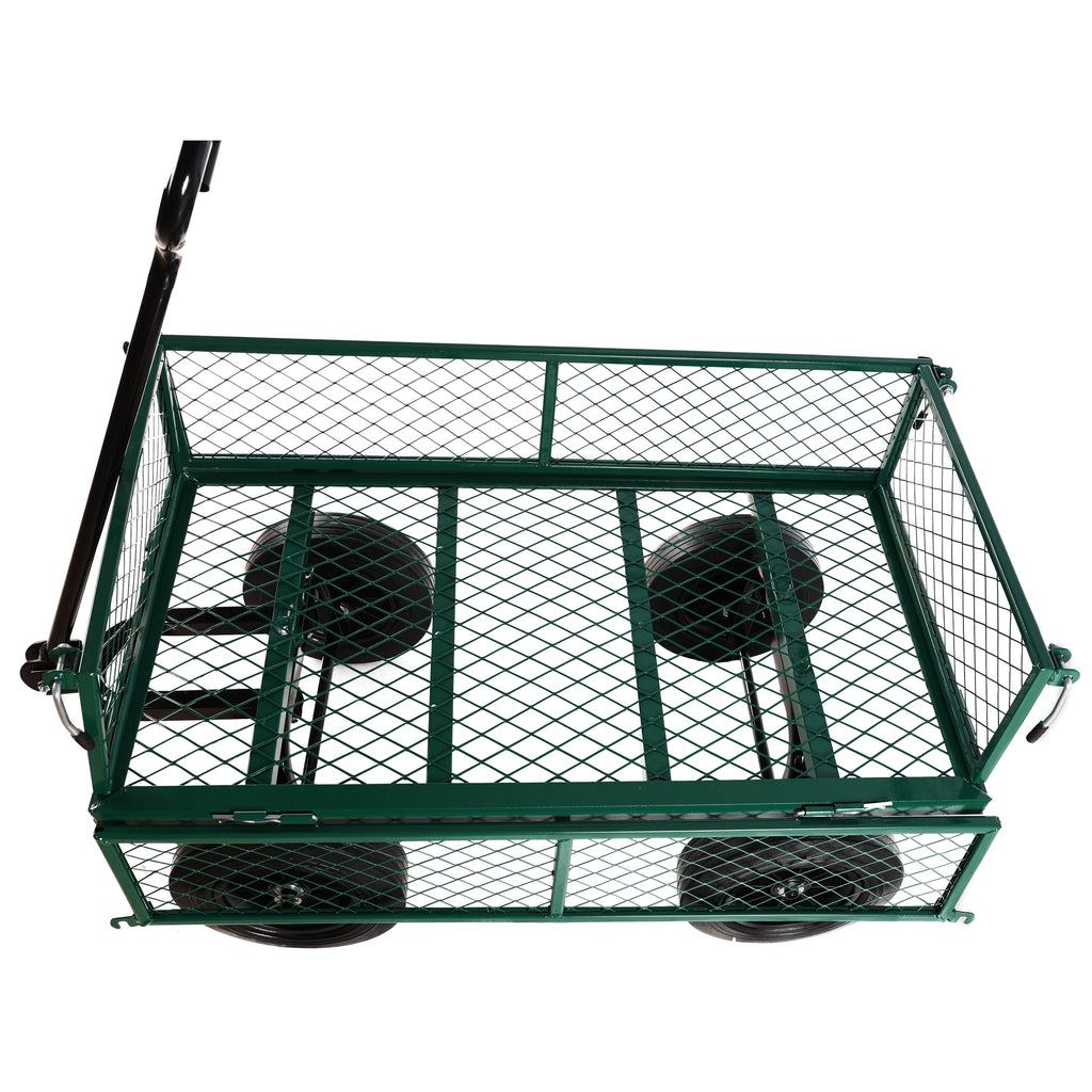 Leoglint (Green solid wheels wagon cart) Solid wheels Tools cart Wagon Cart Garden cart trucks  make it easier to transport firewood