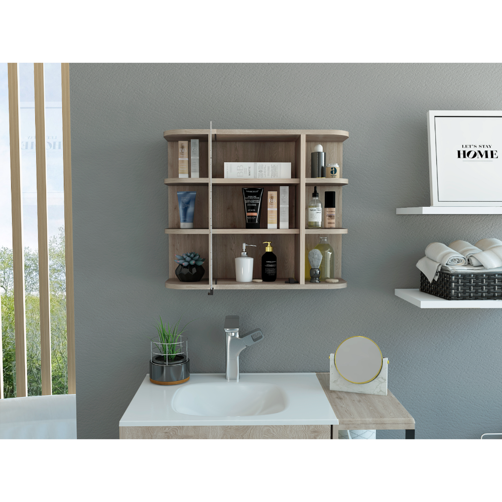 Leoglint Mirrored 19H" Medicine Cabinet, Six External Shelves, Three Interior Shelves, Light Gray