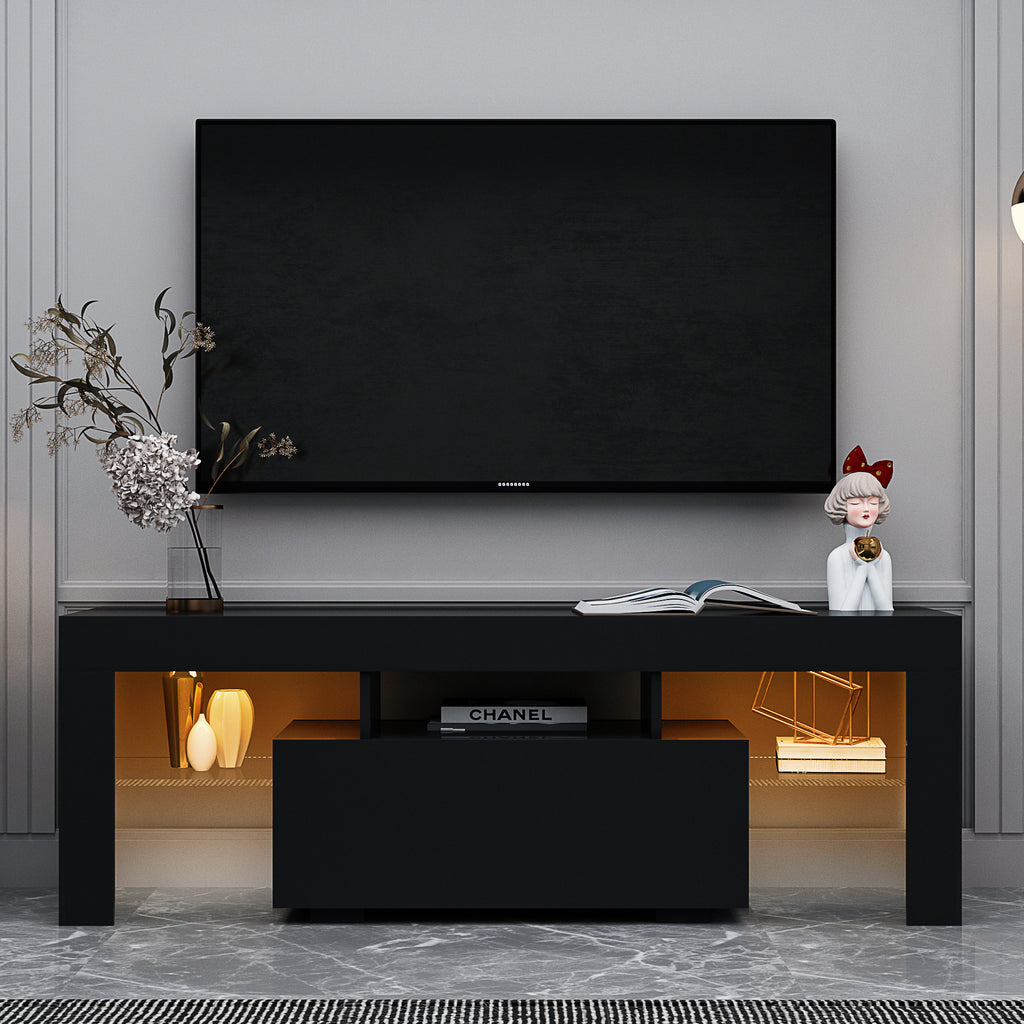 Leoglint Black TV Stand with LED RGB Lights,Flat Screen TV Cabinet, Gaming Consoles - in Lounge Room, Living Room and Bedroom(Black)