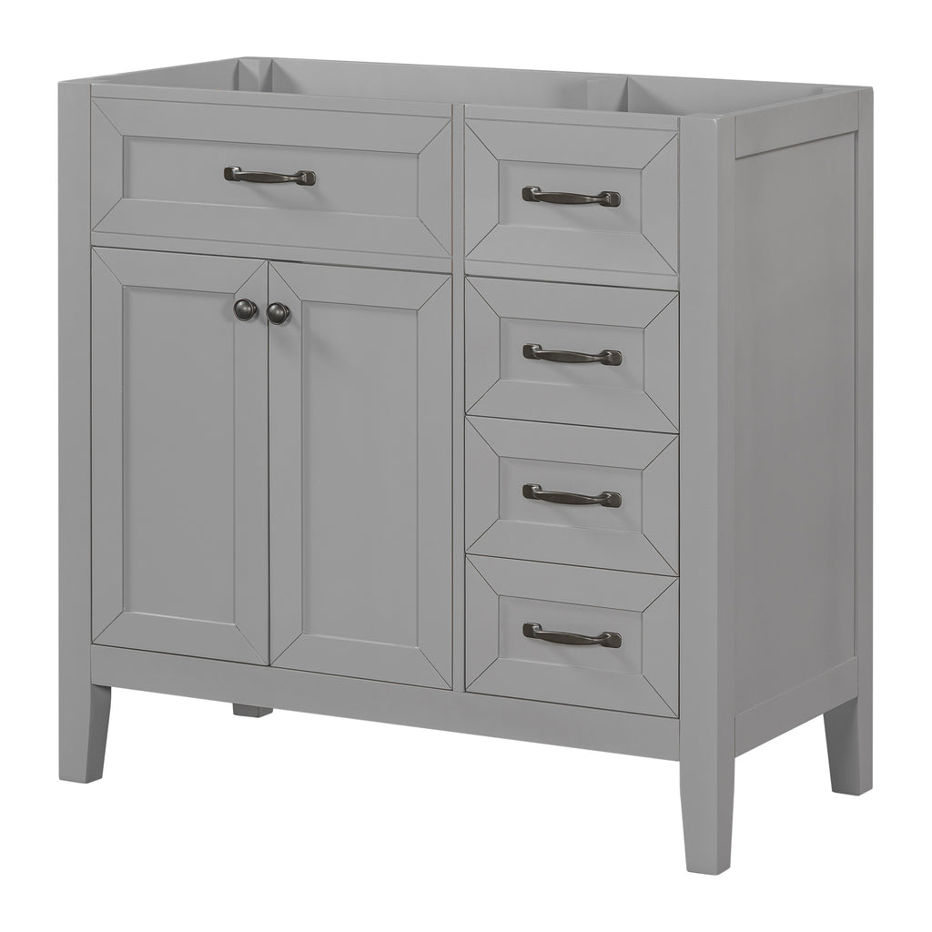 Leoglint 36" Bathroom Vanity without Sink, Cabinet Base Only, Bathroom Cabinet with Drawers, Solid Frame and MDF Board, Grey