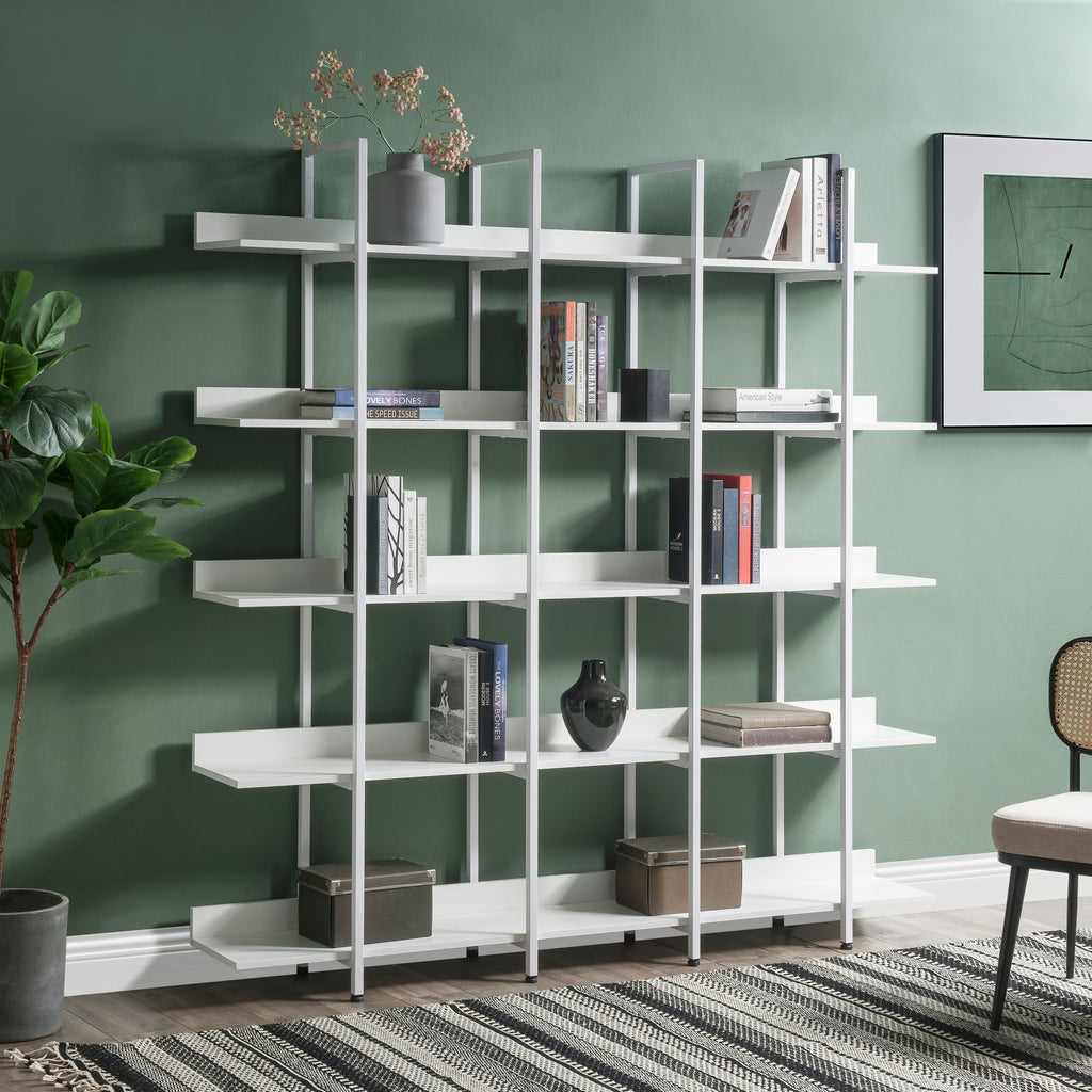 Leoglint [VIDEO] 5 Tier Bookcase Home Office Open Bookshelf, Vintage Industrial Style Shelf with Metal Frame, MDF Board