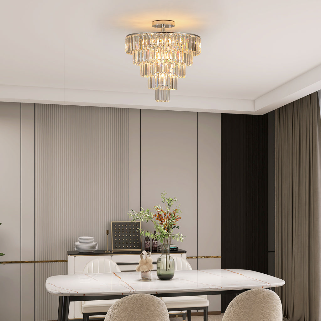 Leoglint Pendant Large crystal chandelier in white chrome color, modern style chandelier, dining room, living room, bedroom