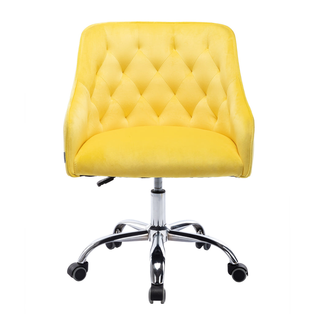 Leoglint COOLMORE Velvet Home Office Chair, Modern Cute Computer Chair, Wheels Swivel Height Adjustable Swivel Task Chair for Home Office (Yellow Velvet)