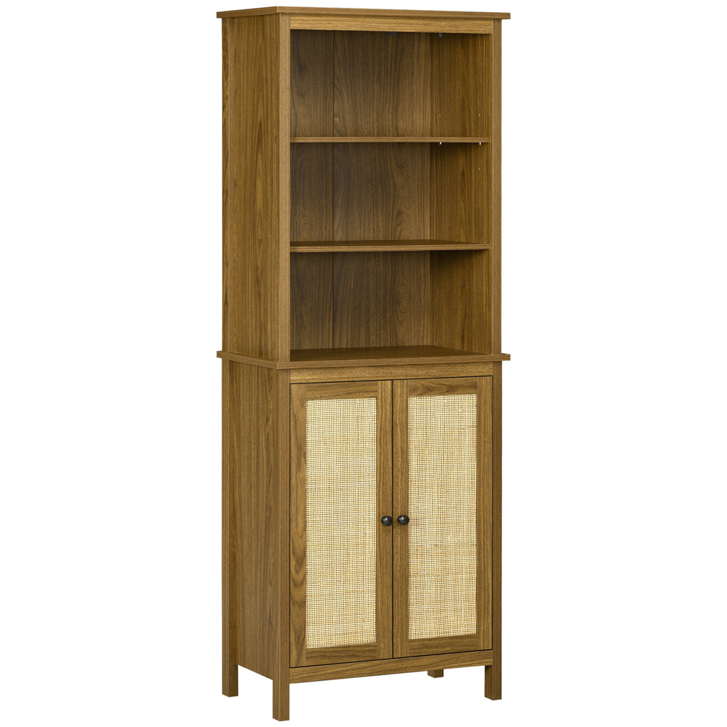 Leoglint Bookcase with Cabinet and Open Shelves, Tall Bookshelf, Walnut