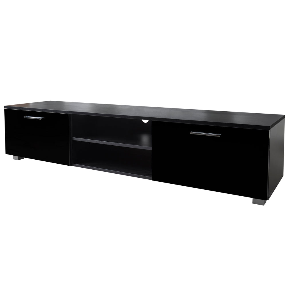 Leoglint Black TV Stand for 70 Inch TV, Media Console Entertainment Center Television Table, 2 Storage Cabinet with Open Shelves for Living Room Bedroom