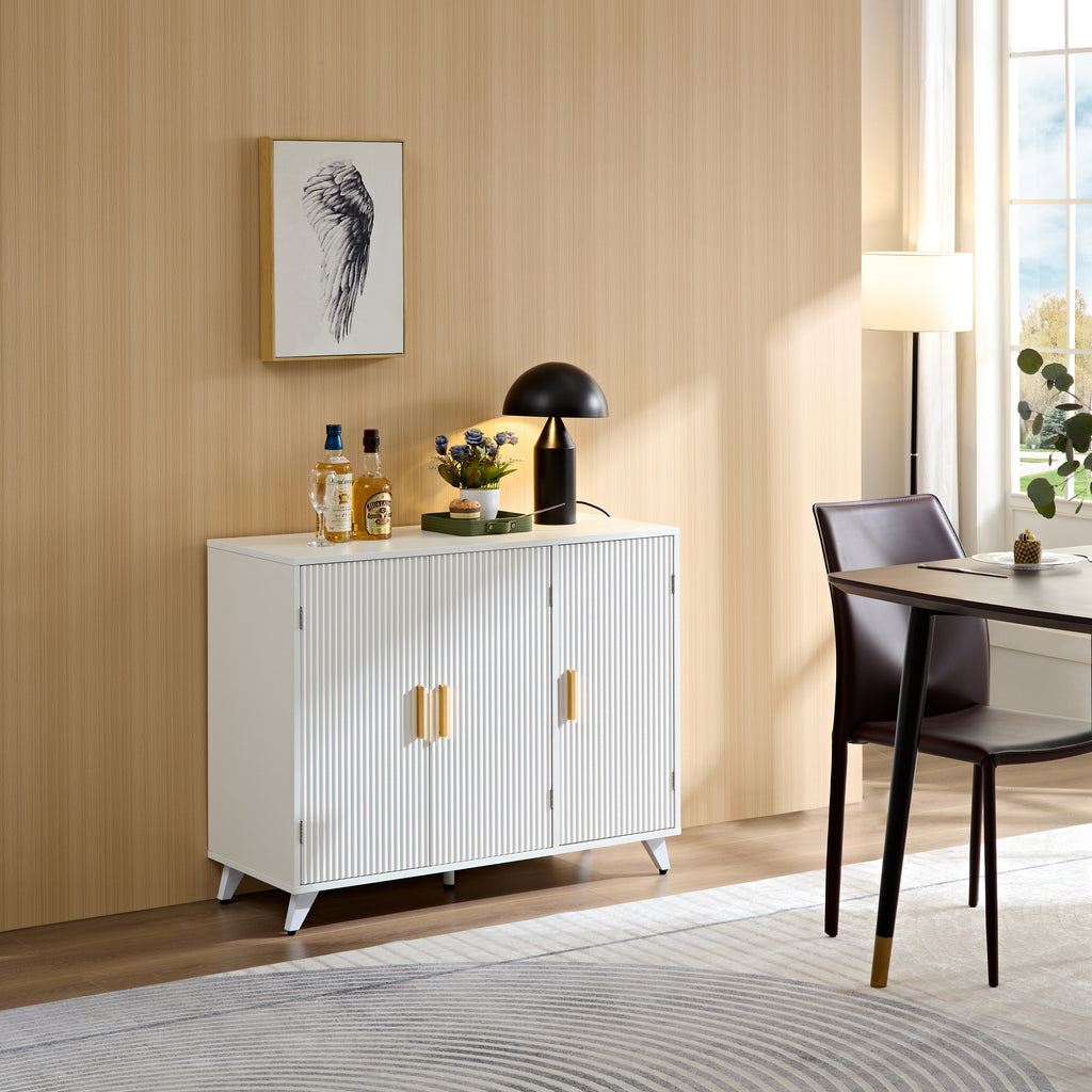 Leoglint Sideboard ideboard with wavy texture buffet cabinet, white accent cabinet with door, modern bookcase for kitchen living room, entrance way