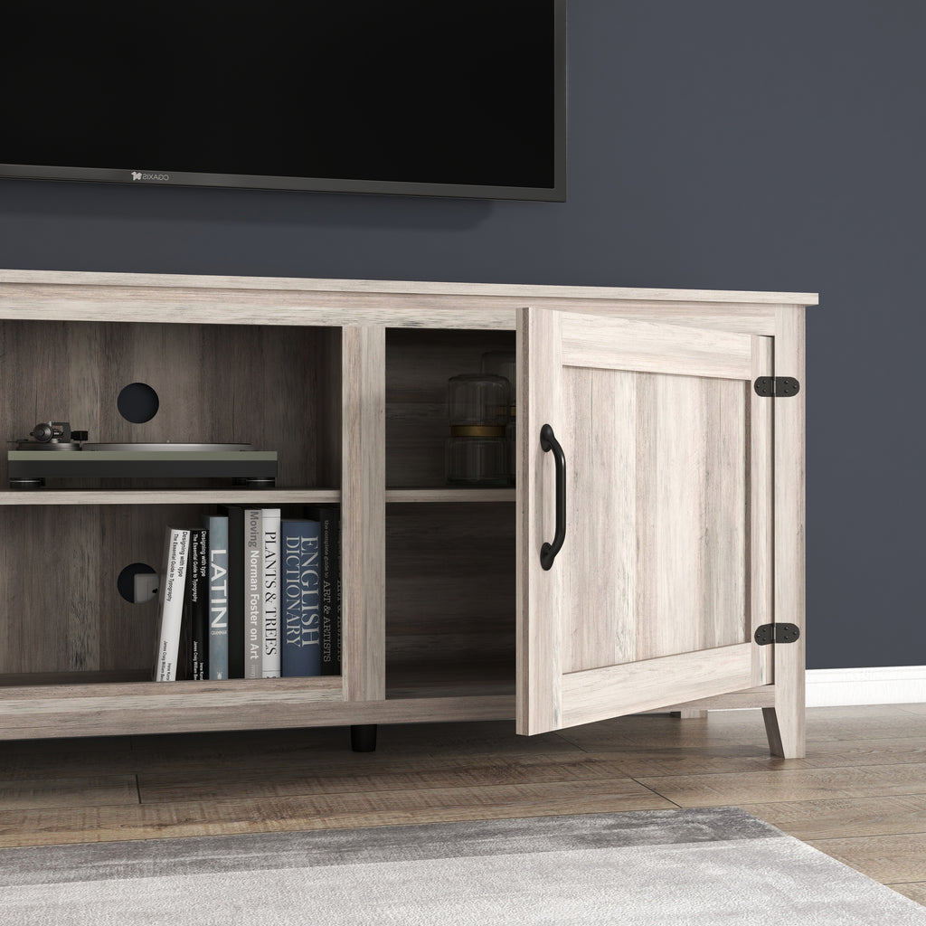 Leoglint TV Stand Storage Media Console Entertainment Center With Two Doors, Grey Walnut