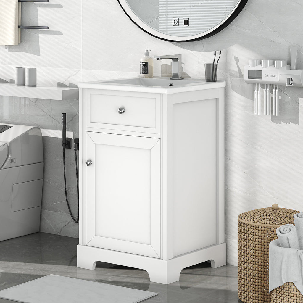 Leoglint 20" Bathroom Vanity with Sink, Bathroom Cabinet with Soft Closing Door, Storage Rack and Adjustable Shelve, White