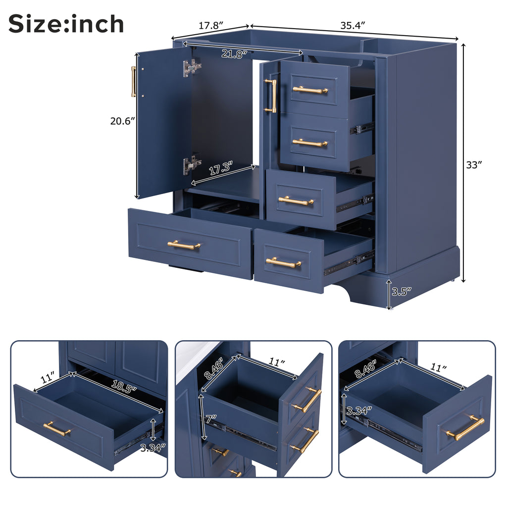 Leoglint [Cabinet Only] 36" Blue Traditional Bathroom Vanity(Sink not included)