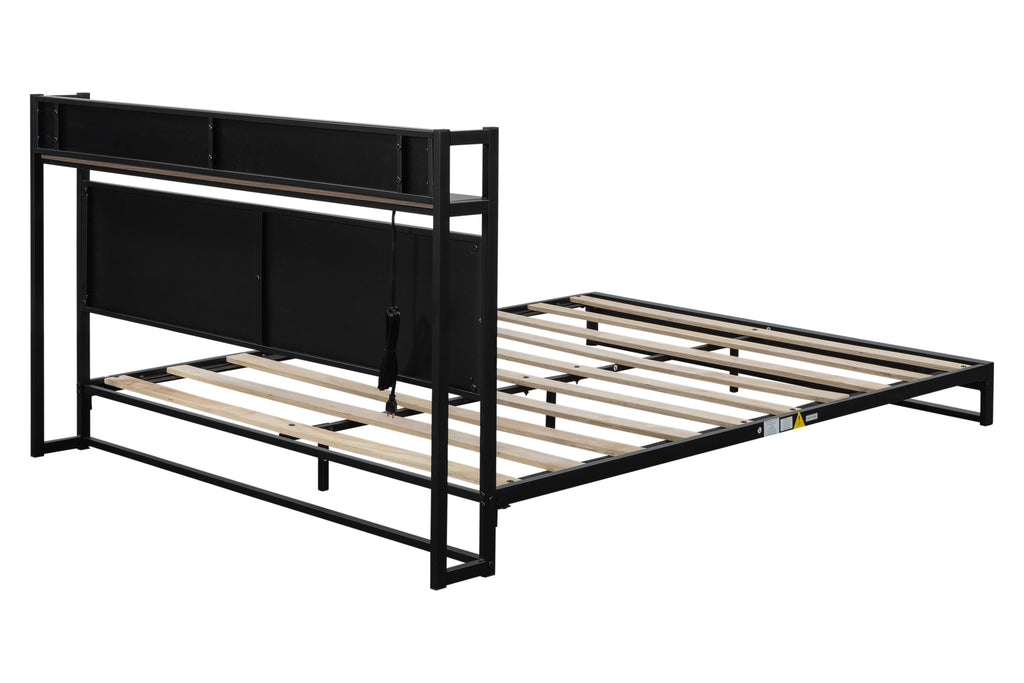 Platform Queen Bed Frame with Socket, Fast Assemble Design