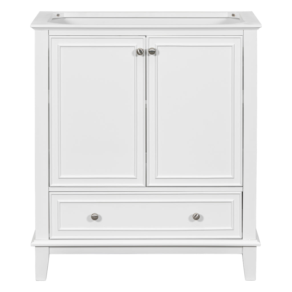 Leoglint 30" Bathroom Vanity without Sink, Base Only, Multi-functional Bathroom Cabinet with Doors and Drawer, Solid Frame and MDF Board, White