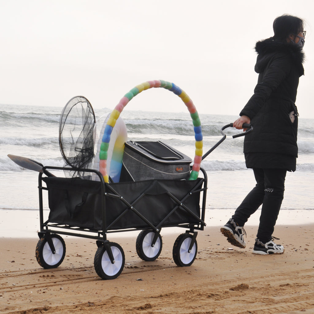 Leoglint Garden cart Folding Wagon Garden Shopping Beach Cart (Black)