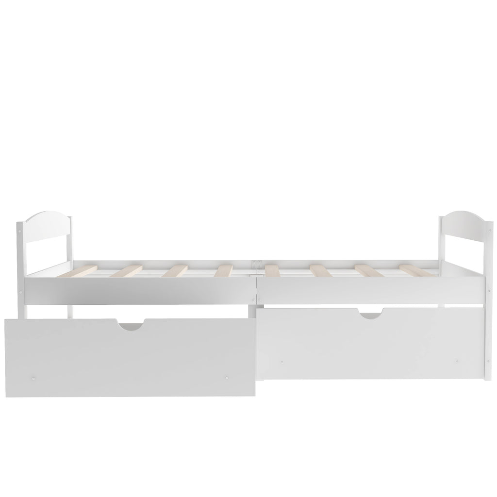 Leoglint Twin size platform bed frame, with two drawers, white