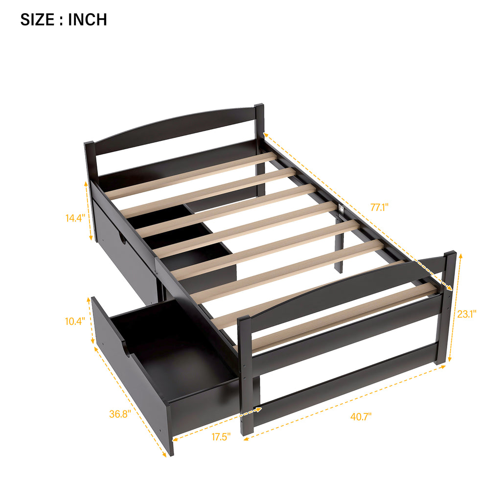 Leoglint Twin size platform bed frame, with two drawers, espresso