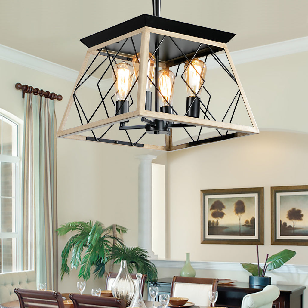 Leoglint Pendant 4-Light Farmhouse Chandeliers For Dining Room Oak(No Bulbs)