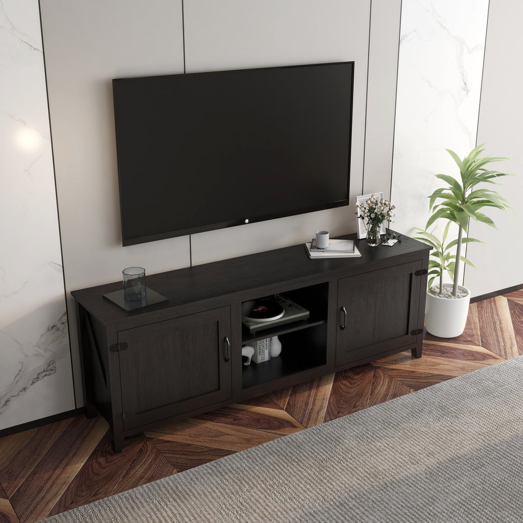 Leoglint TV Stand Storage Media Console Entertainment Center,Tradition Black,with doors