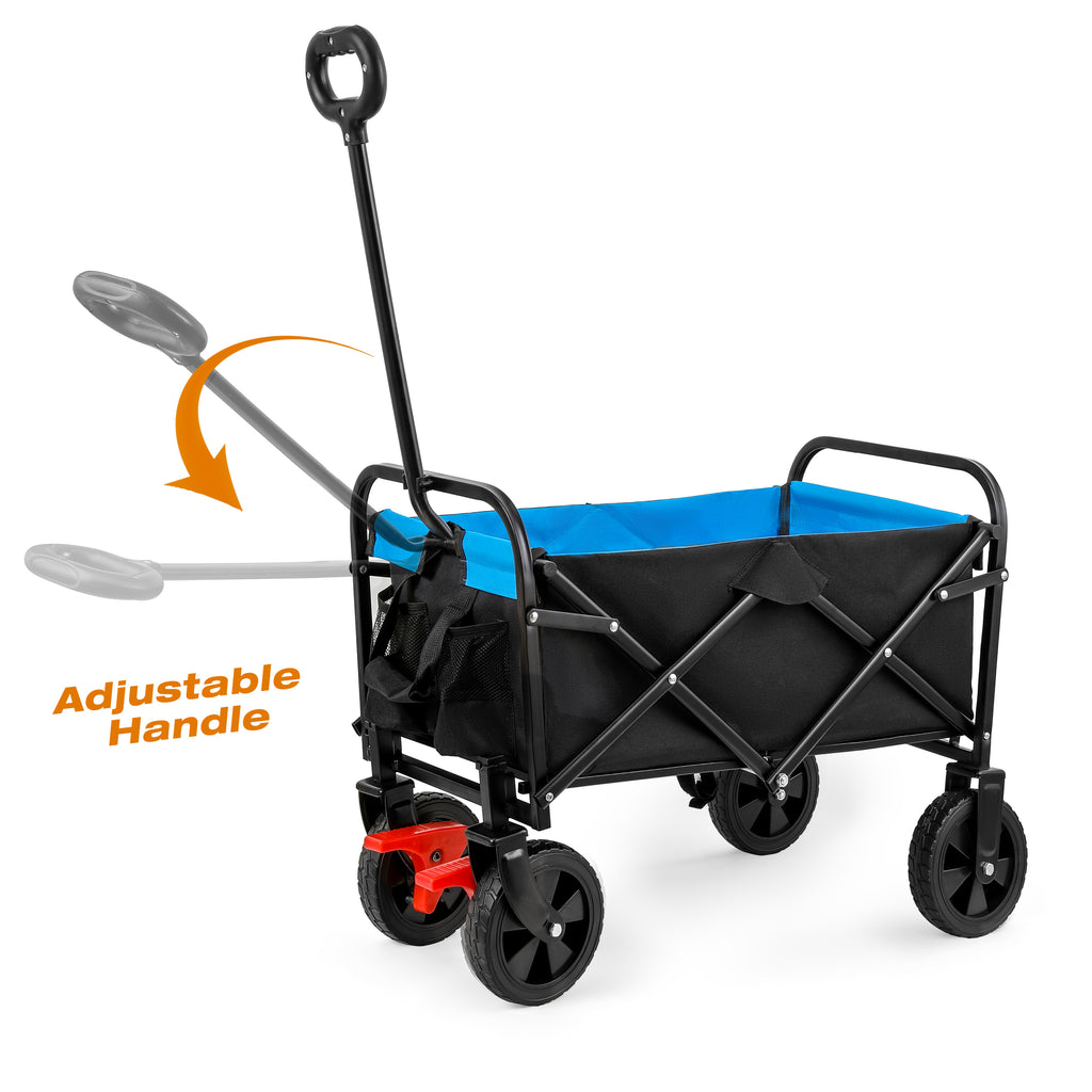 Leoglint Garden cart Mini Folding Wagon Garden Shopping Beach Cart (black+blue+brake)