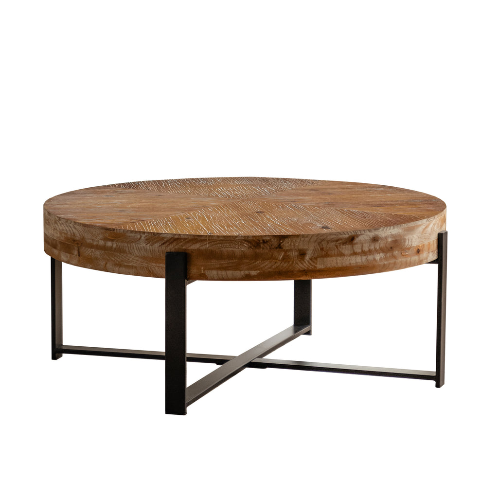 Leoglint 31.29"Modern Retro Splicing Round Coffee Table ,  Fir Wood Table Top with Cross Legs Metal Base(Same SKU:W757123560)