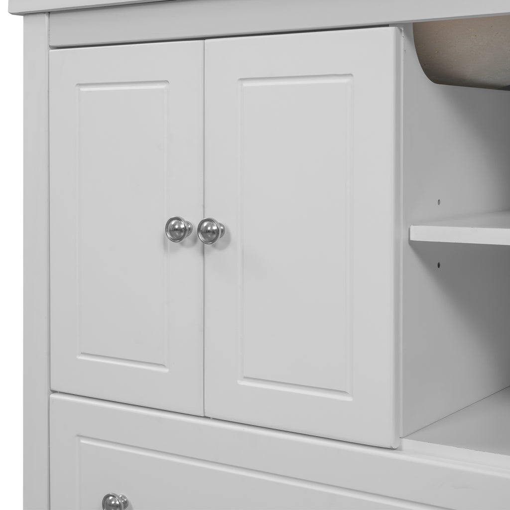 Leoglint 30" Bathroom Vanity Base Only, Solid Wood Frame, Bathroom Storage Cabinet with Doors and Drawers, White