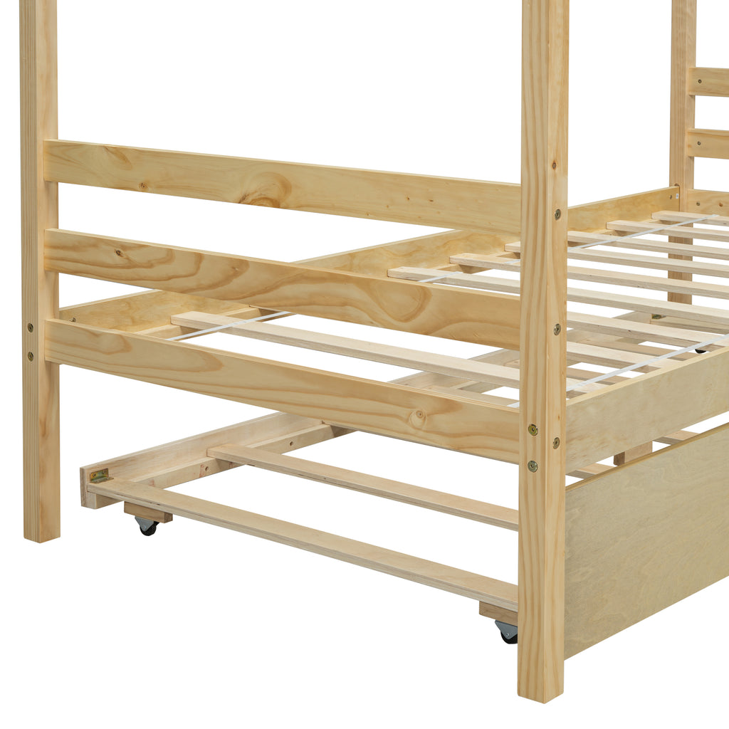 Leoglint Twin Size  House-shaped Bed Frame with Trundle,Natural