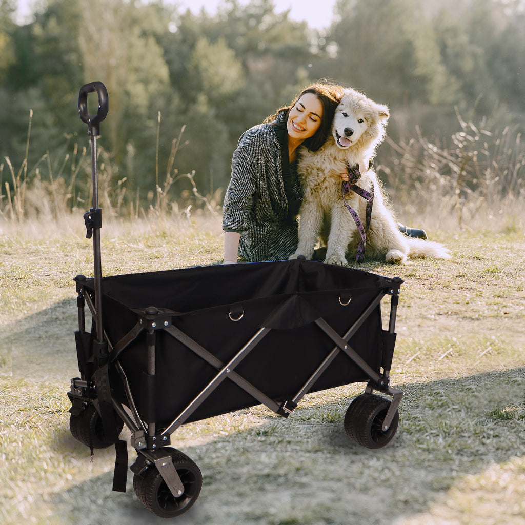 Leoglint Garden cart Folding Wagon, Heavy Duty Utility Beach Wagon Cart for Sand with Big Wheels, Adjustable Handle&Drink Holders for Shopping, Camping,Garden and Outdoor