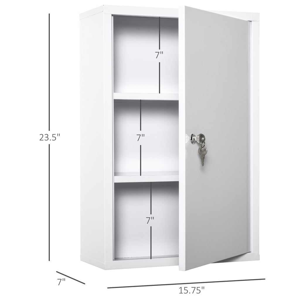 Leoglint kleankin Steel Wall Mount Medicine Cabinet 3 Tier Emergency Box for Bathroom Kitchen, Lockable with 2 Keys, White