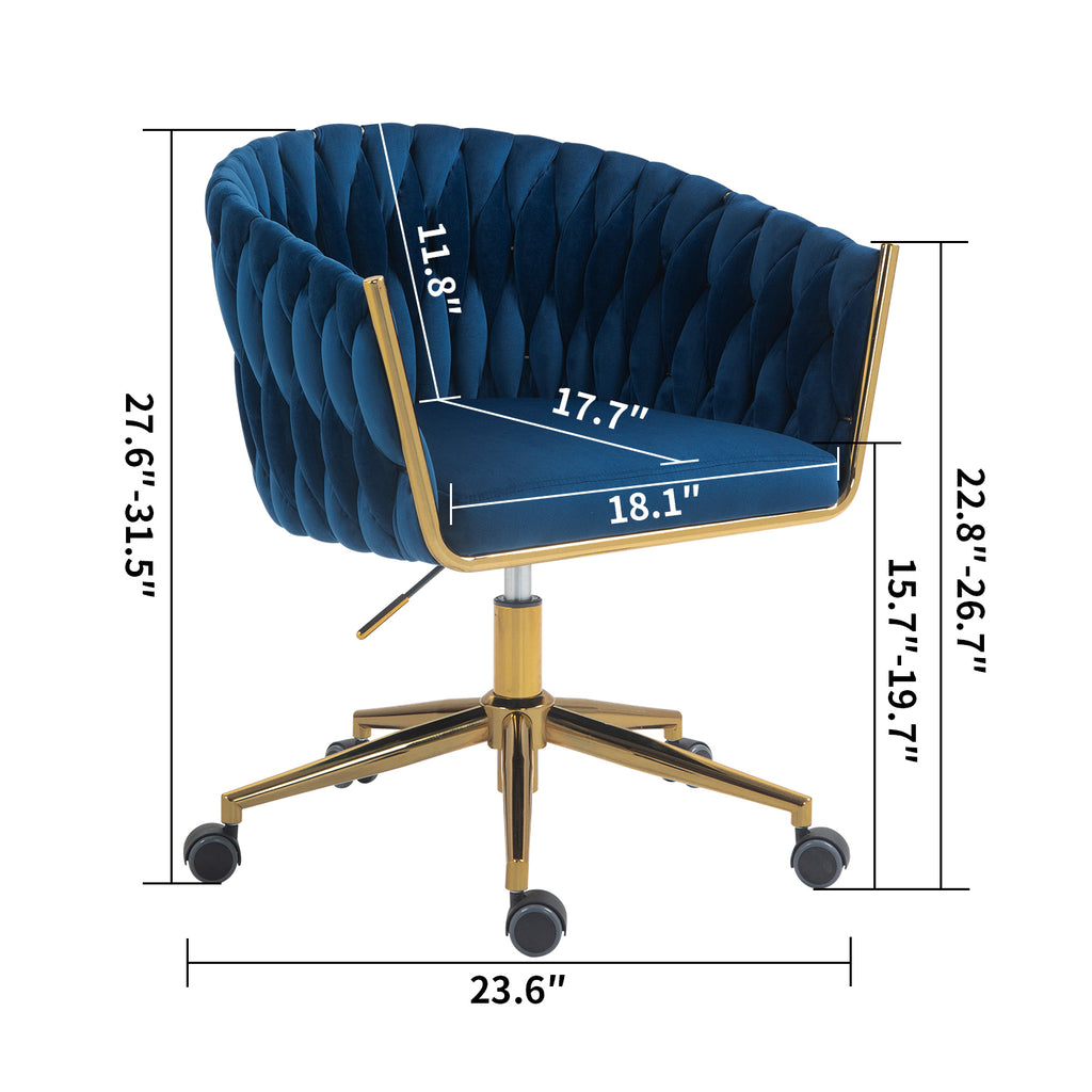 Leoglint Modern design the backrest is hand made woven Office chair,Vanity chairs with wheels,Height adjustable,360° swivel for bedroom, living room(BLUE)