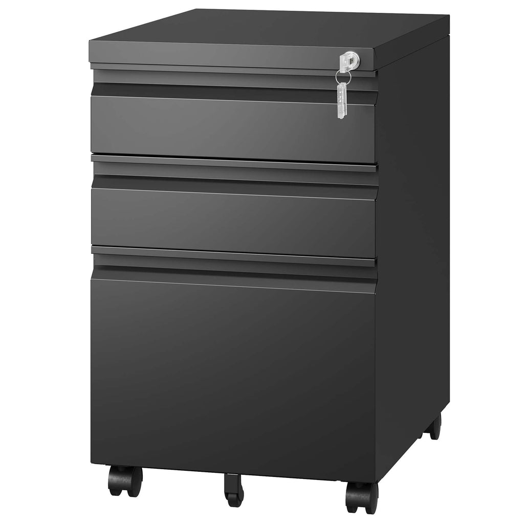 Leoglint 3 Drawer Mobile File Cabinet with Lock,Metal Filing Cabinets for Home Office Organizer Letters/Legal/A4,Fully Assembled,Black