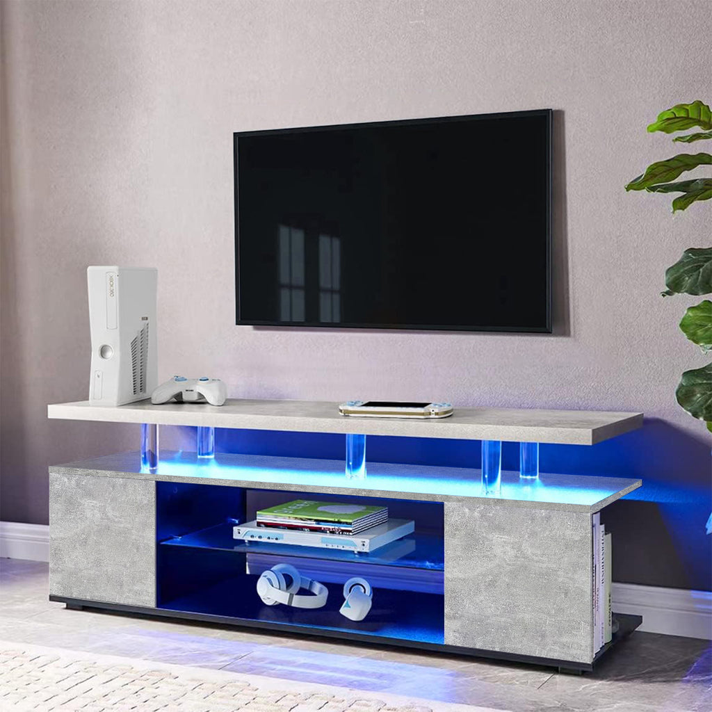 Leoglint TV Stand for 70 Inch TV LED Gaming Entertainment Center Media Storage Console Table with Large Side Cabinet for Living Room Gray