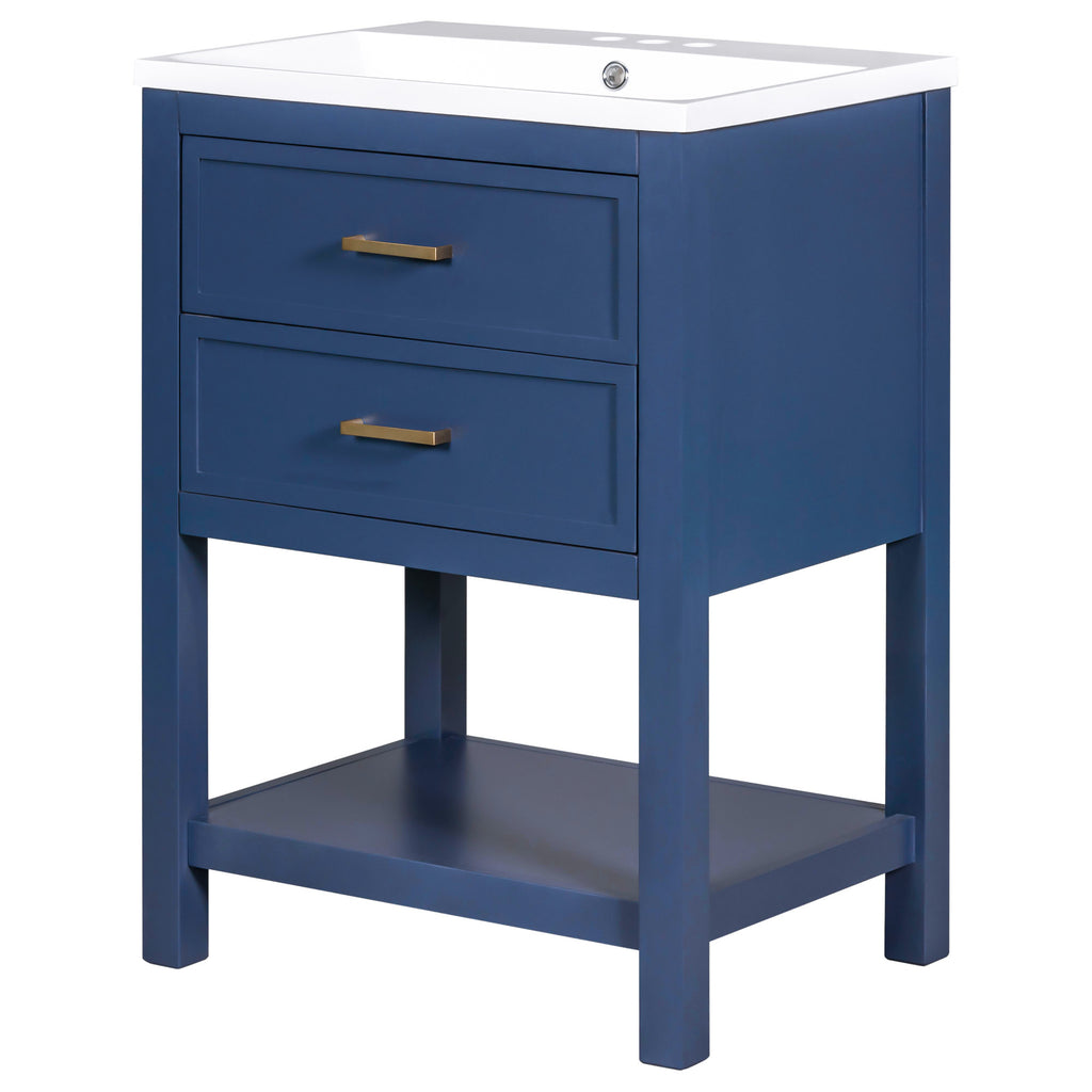 Leoglint 24'' Bathroom Vanity with Top Sink, Modern Bathroom Storage Cabinet with 2 Drawers, Single Sink Bathroom Vanity