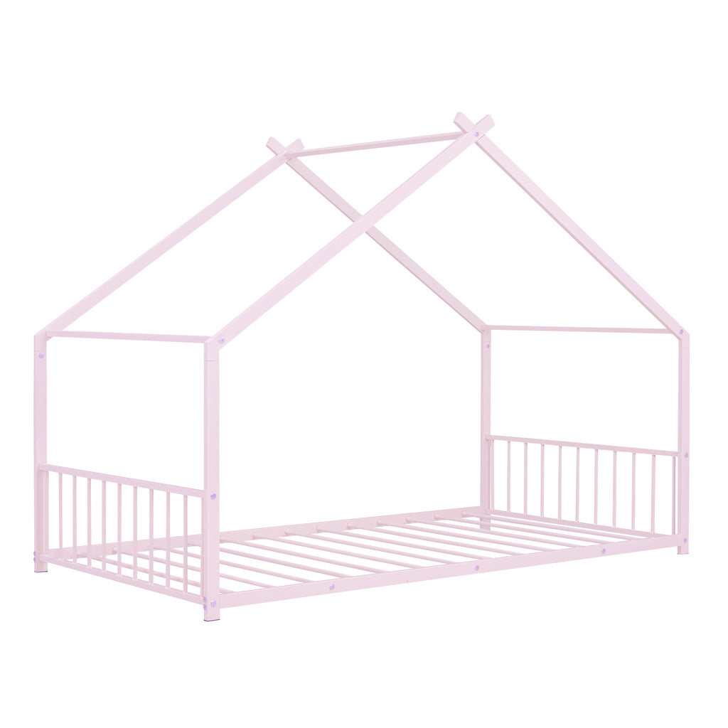 Leoglint Twin Size Metal House Bed Frame, Pink