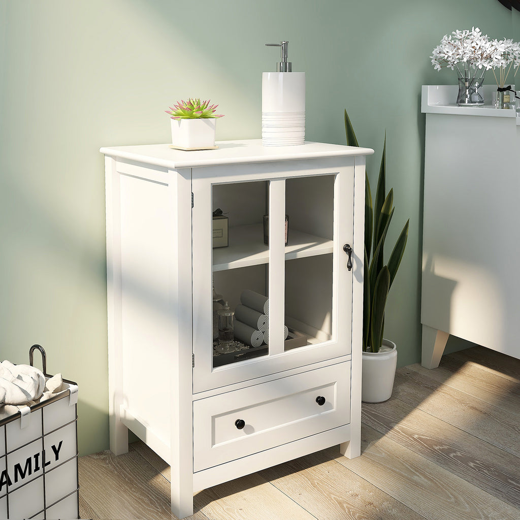 Leoglint Sideboard Buffet storage cabinet with single glass doors and unique bell handle