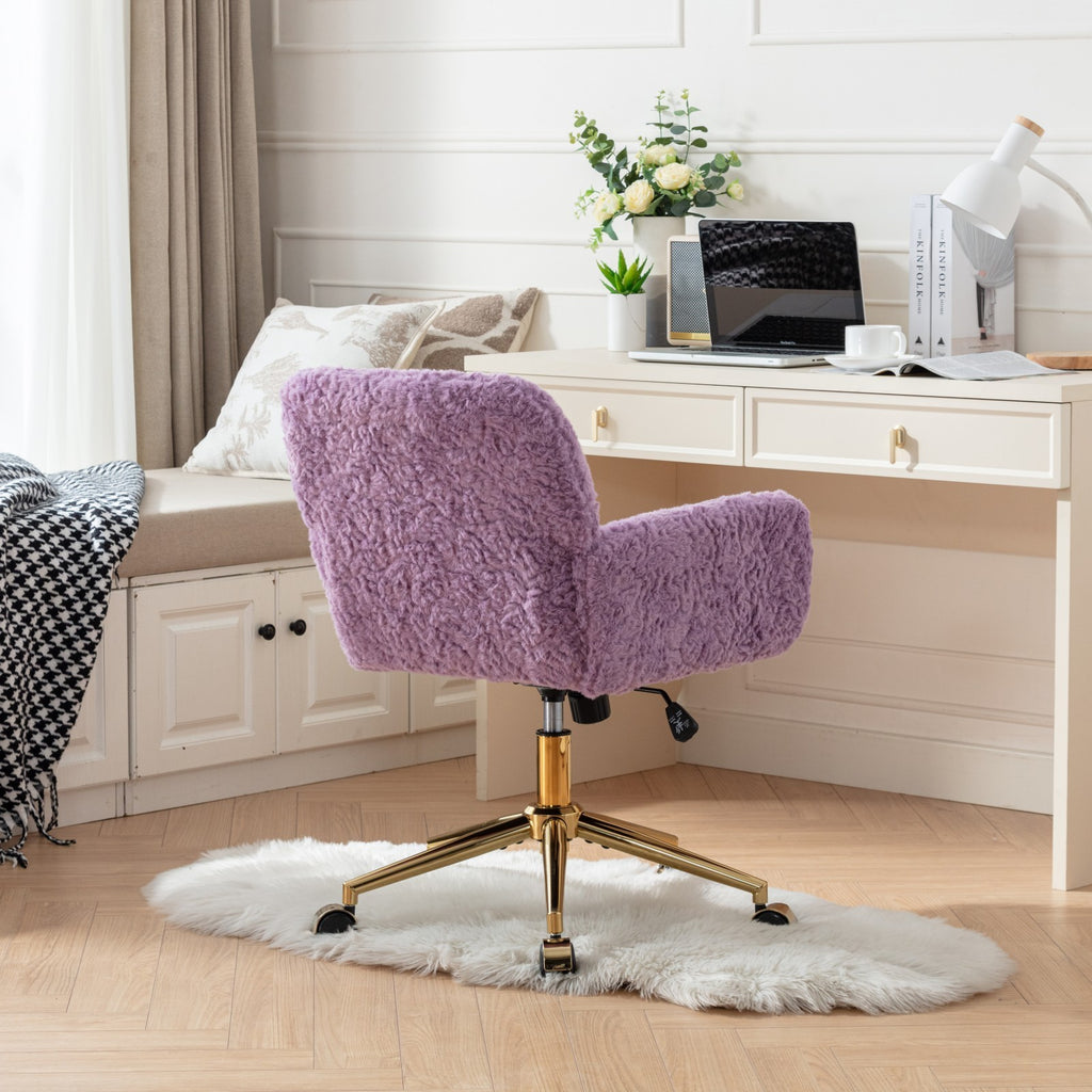 Leoglint A&A Furniture Office Chair,Artificial rabbit hair Home Office Chair with Golden Metal Base,Adjustable Desk Chair Swivel Office Chair,Vanity Chair(Violet)