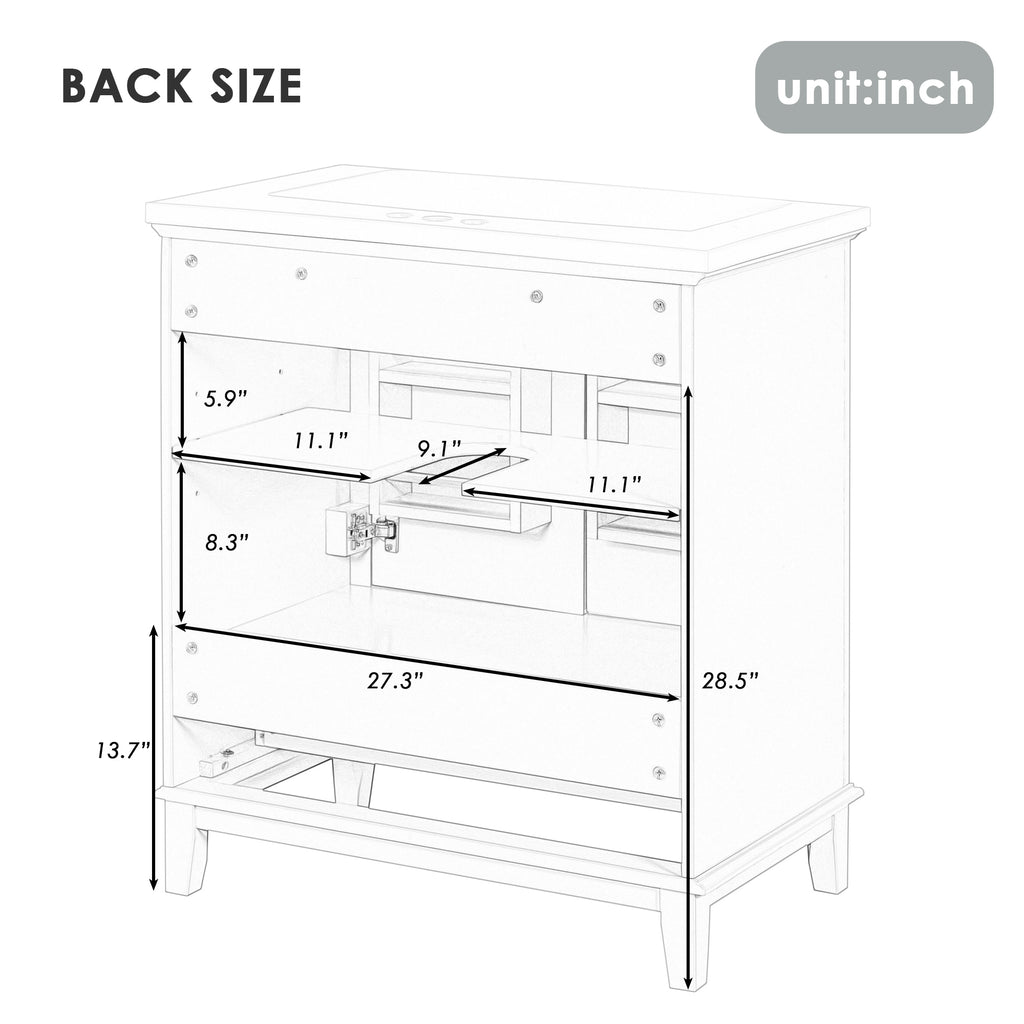 Leoglint 30" Bathroom Vanity without Sink, Base Only, Multi-functional Bathroom Cabinet with Doors and Drawer, Solid Frame and MDF Board, Grey