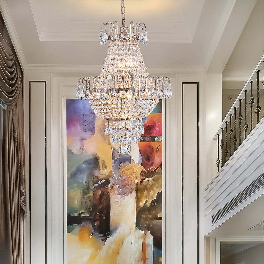 Leoglint Pendant (Same as W1340102270/L5003) Gold Crystal Chandeliers,Large Contemporary Luxury Ceiling Lighting for Living Room Dining Room Bedroom Hallway