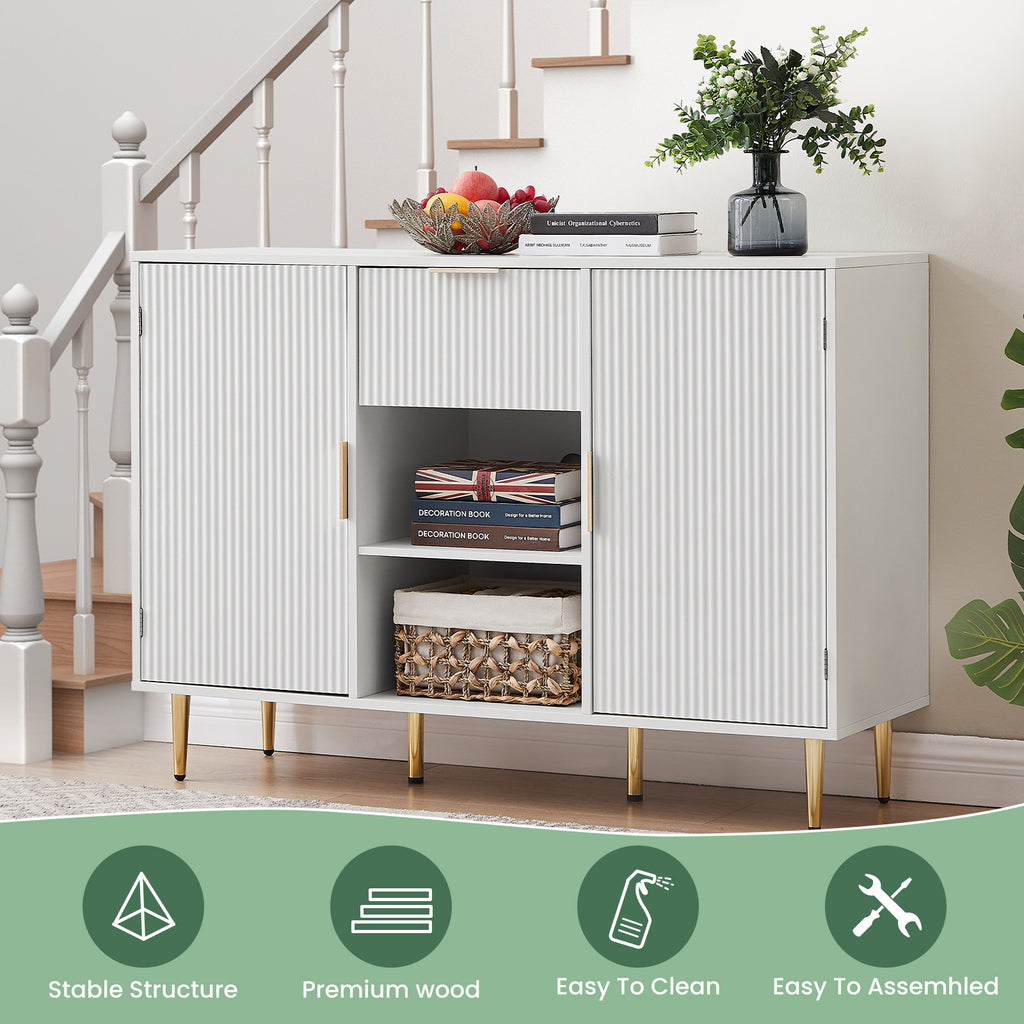 Leoglint Storage cabinet Wave pattern 2 door With drawers buffets & sideboards for living room, dining room, bedroom , hall, white, 47.2''w x 15.8''d x 33.5''h.