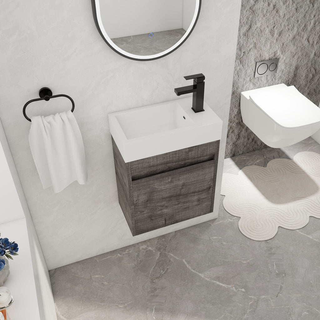 Leoglint 18'' Floating Wall-Mounted Bathroom Vanity with White Resin Sink & Soft-Close Cabinet Door