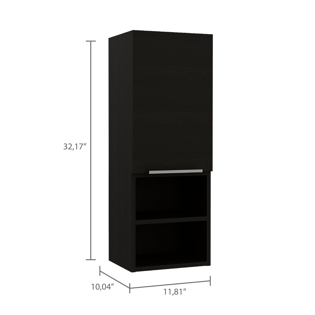 Leoglint Medicine 32H" Single Door Cabinet, Two External Shelves, Two Interior Shelves, Black