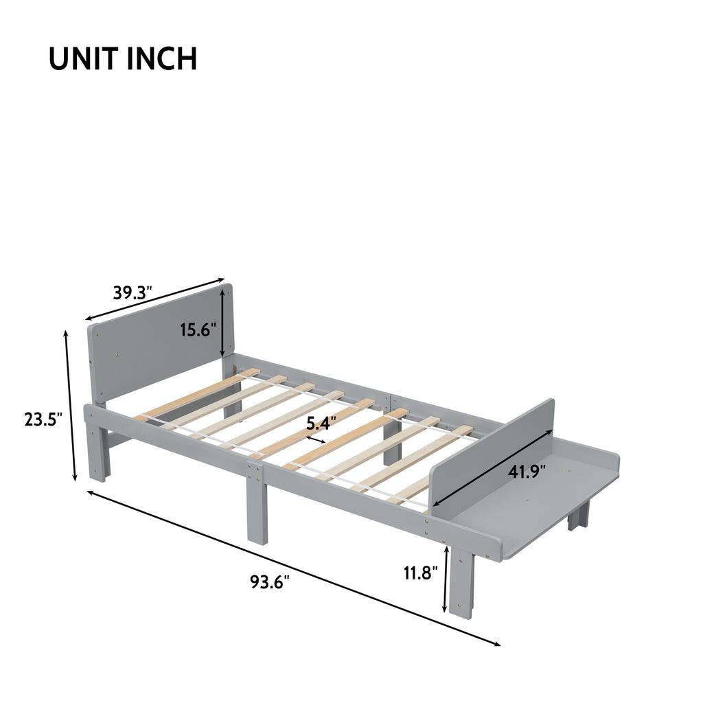 Twin Bed Frame with Footboard Bench,Grey