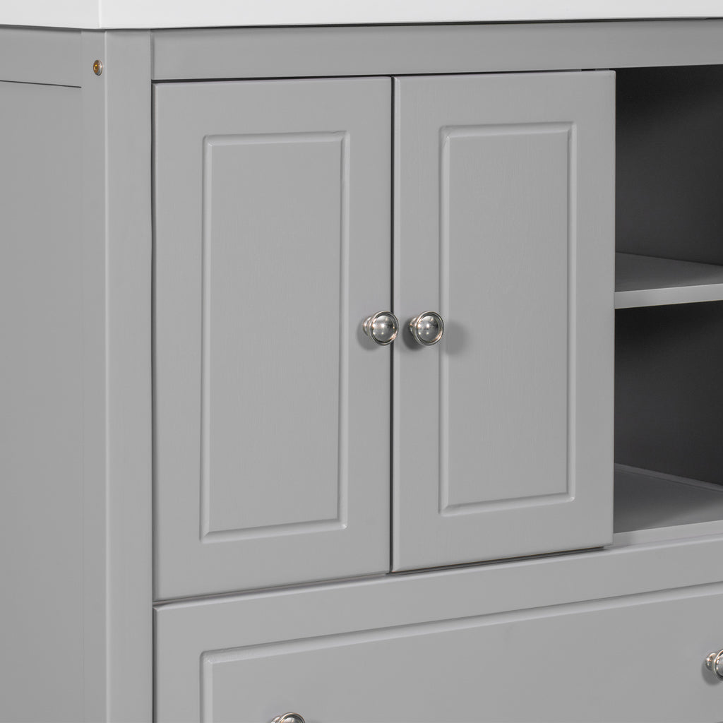 Leoglint 30" Bathroom Vanity Base Only, Solid Wood Frame, Bathroom Storage Cabinet with Doors and Drawers, Grey