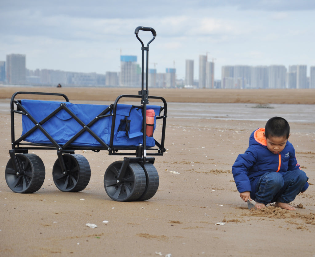 Leoglint Garden cart Folding Wagon Garden Shopping Beach Cart (Blue)