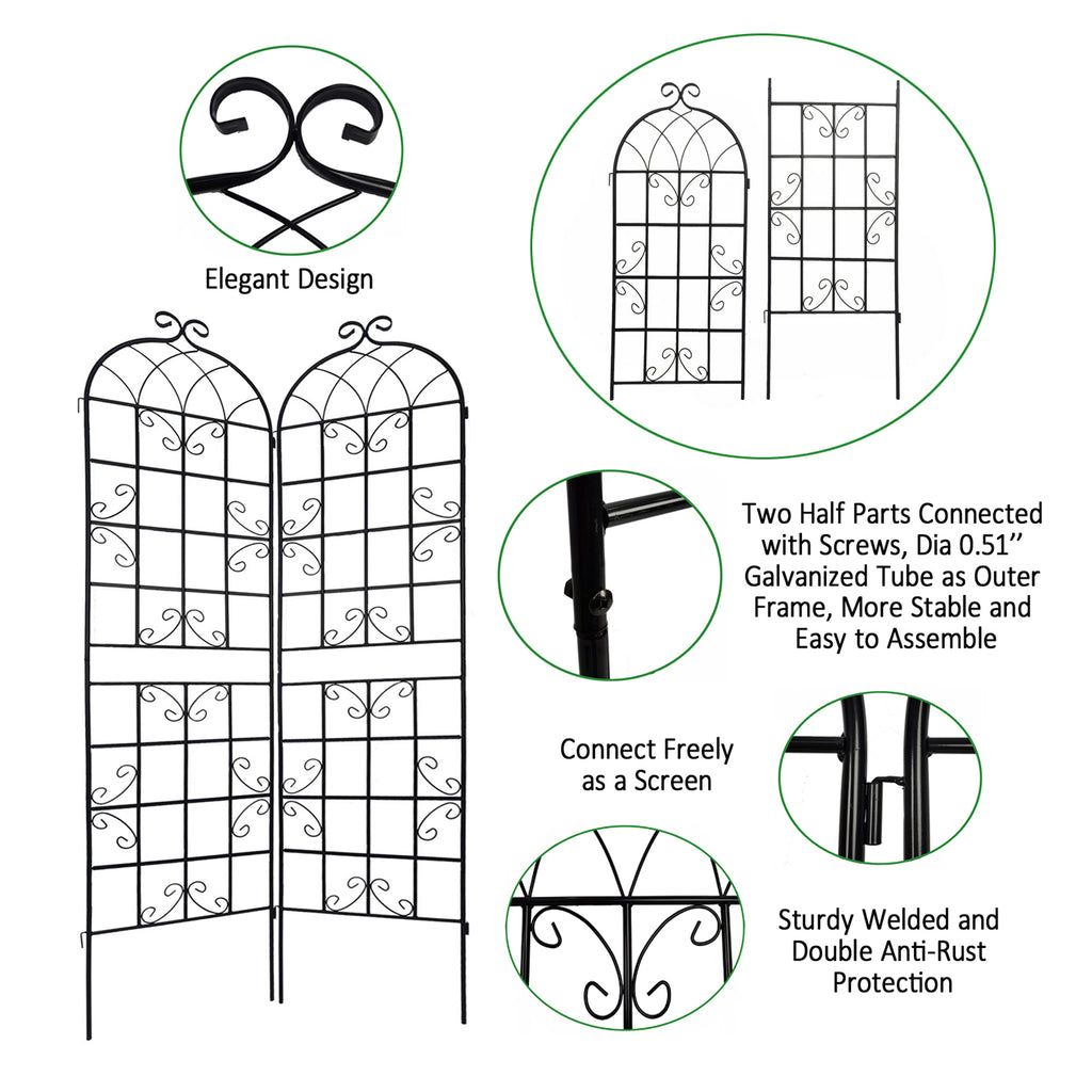 Leoglint 2 Pack Metal Garden Trellis 86.7" x 19.7" Rustproof Trellis for Climbing Plants Outdoor Flower Support Black