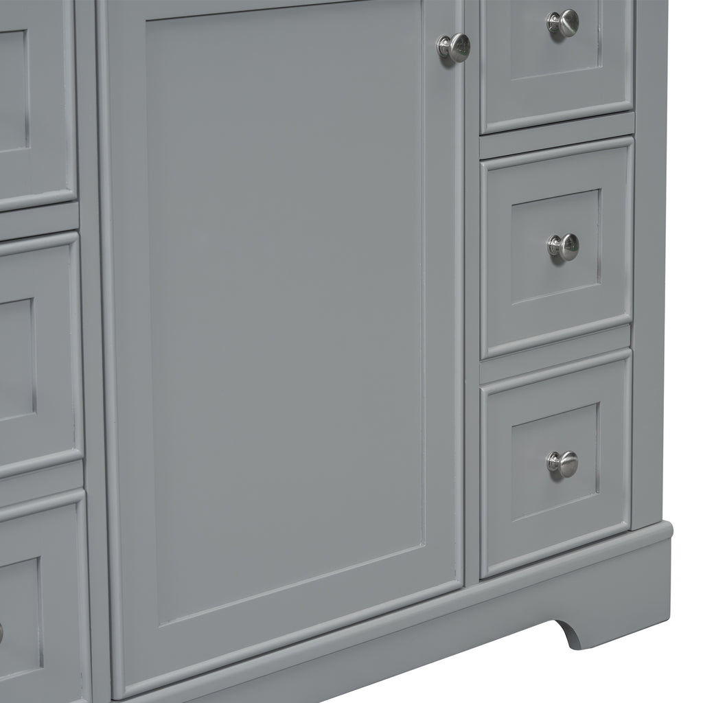 Leoglint 36" Bathroom Vanity without Sink, Cabinet Base Only, One Cabinet and Six Drawers, Grey