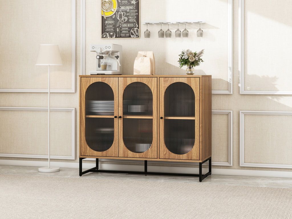 Leoglint Storage Cabinet with Glass Door, Sideboard Buffet Cabinet for Kitchen,Dining Room, Walnutcolor