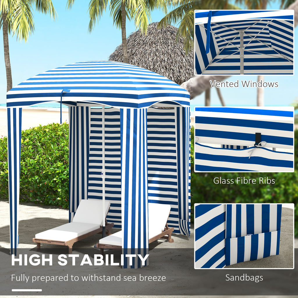 Leoglint 5.9' x 5.9' Portable Beach Outdoor Umbrella, Ruffled Outdoor Cabana with Walls, Vents, Sandbags, Carry Bag, Blue & White Stripe