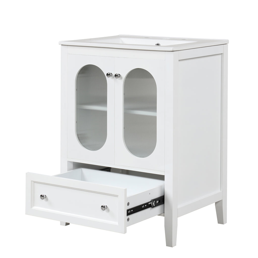 Leoglint 24" Bathroom Vanity with Sink, Bathroom Vanity Cabinet with One Drawer and Doors, Adjustable Shelf, Solid Wood and MDF, White