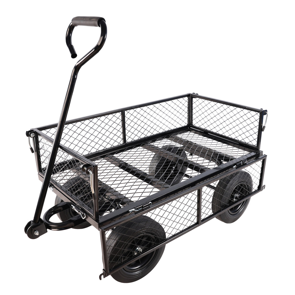 Leoglint (Black solid wheels wagon cart) Solid wheels Tools cart Wagon Cart Garden cart trucks make it easier to transport firewood